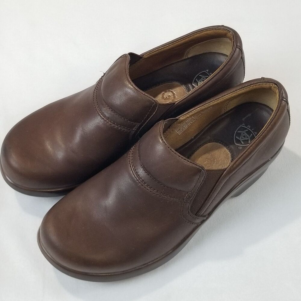 Ariat Clogs Sutter Womens 7. 5 B Brown Leather Slip On Work Baker Shoes Nursing